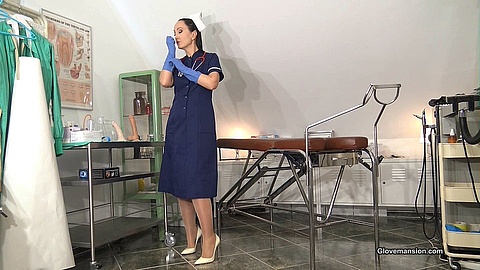 Cum with your rubber gloved nurse